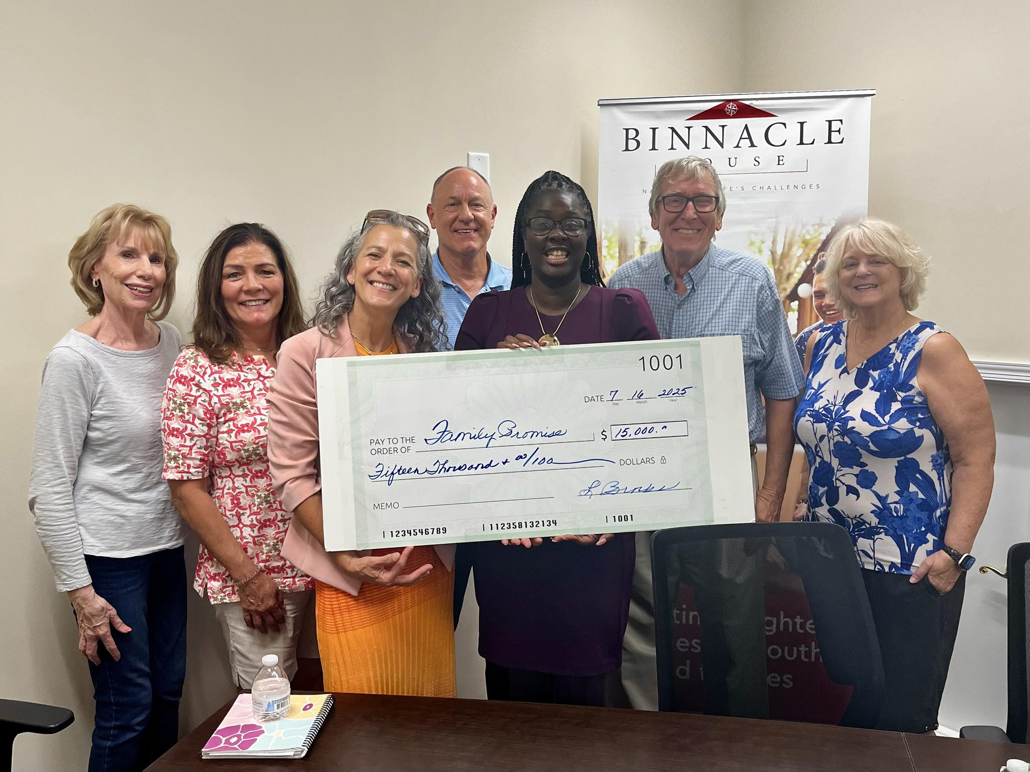 We were honored (and a little humbled, to be honest) to be selected by the Binnacle House Foundation as one of the nonprofit beneficiaries of this year’s outing. While the sun set on a day of friendly competition and generous hearts at Stanton Ridge, the real highlight came a few weeks later, on July 16th, when we presented with the $15,000 check from Binnacle House. Those funds will directly support our 90-day transitional housing program and our broader mission of helping families in crisis find stability and long-term solutions.